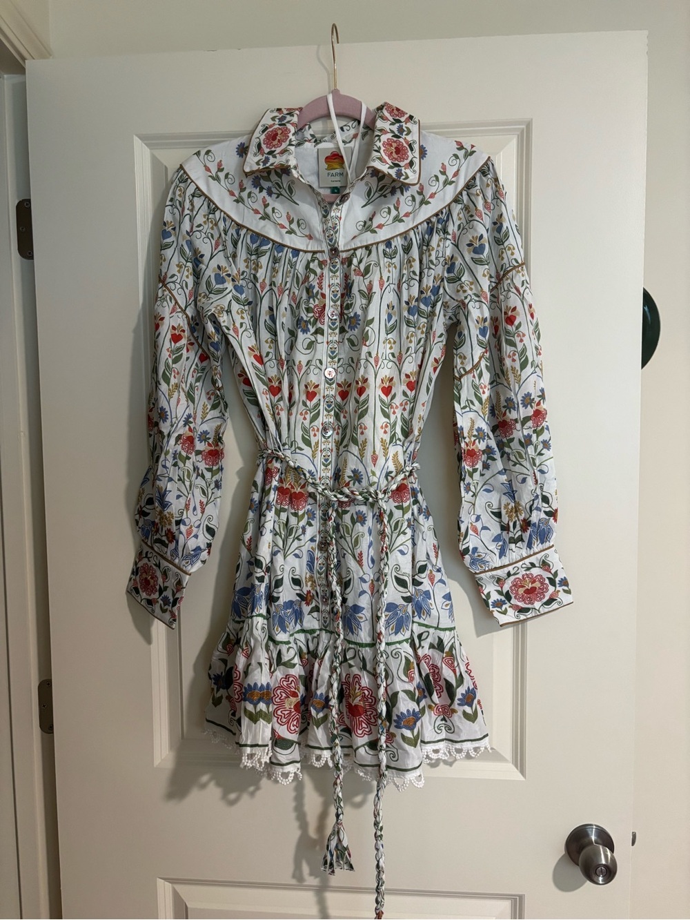 farm rio stitched garden mini dress in off white - Picture 2 of 5